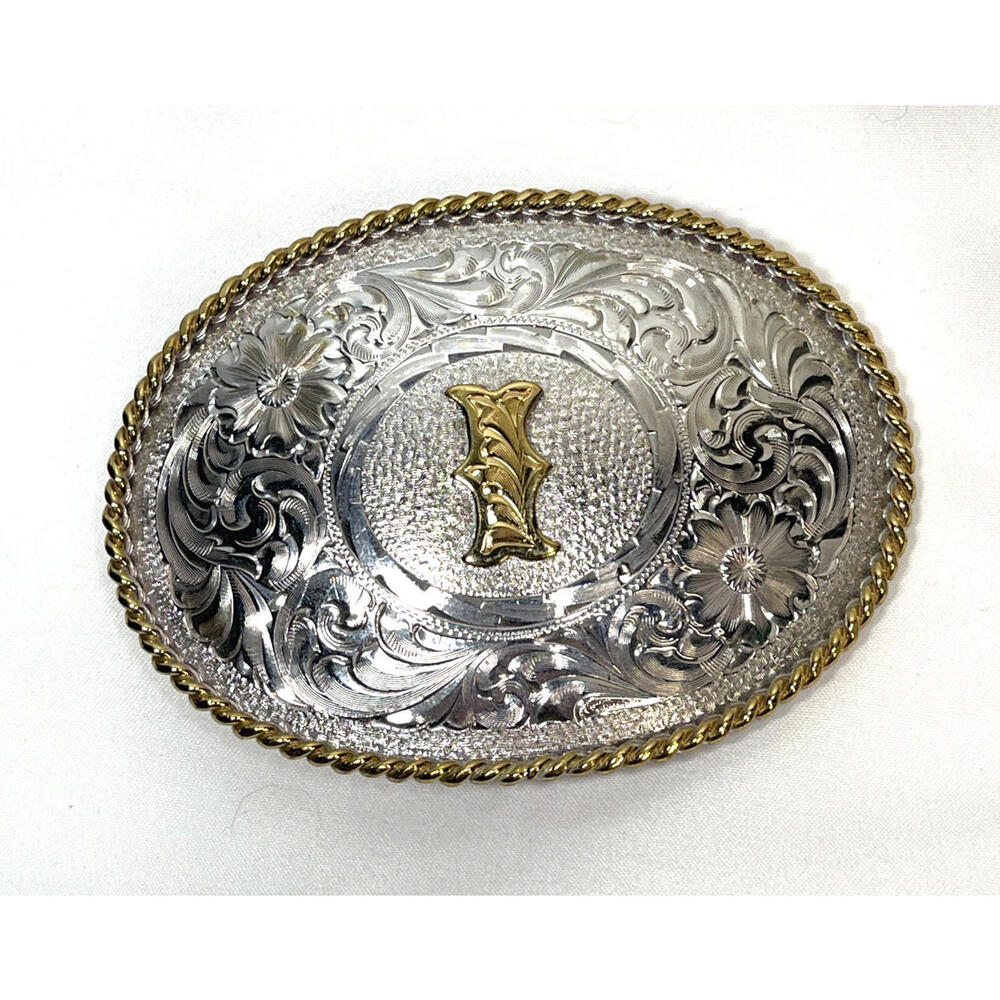 Montana Silversmiths Letter I Ornate Two Tone Western Belt Buckle, NEW - Picture 2 of 6